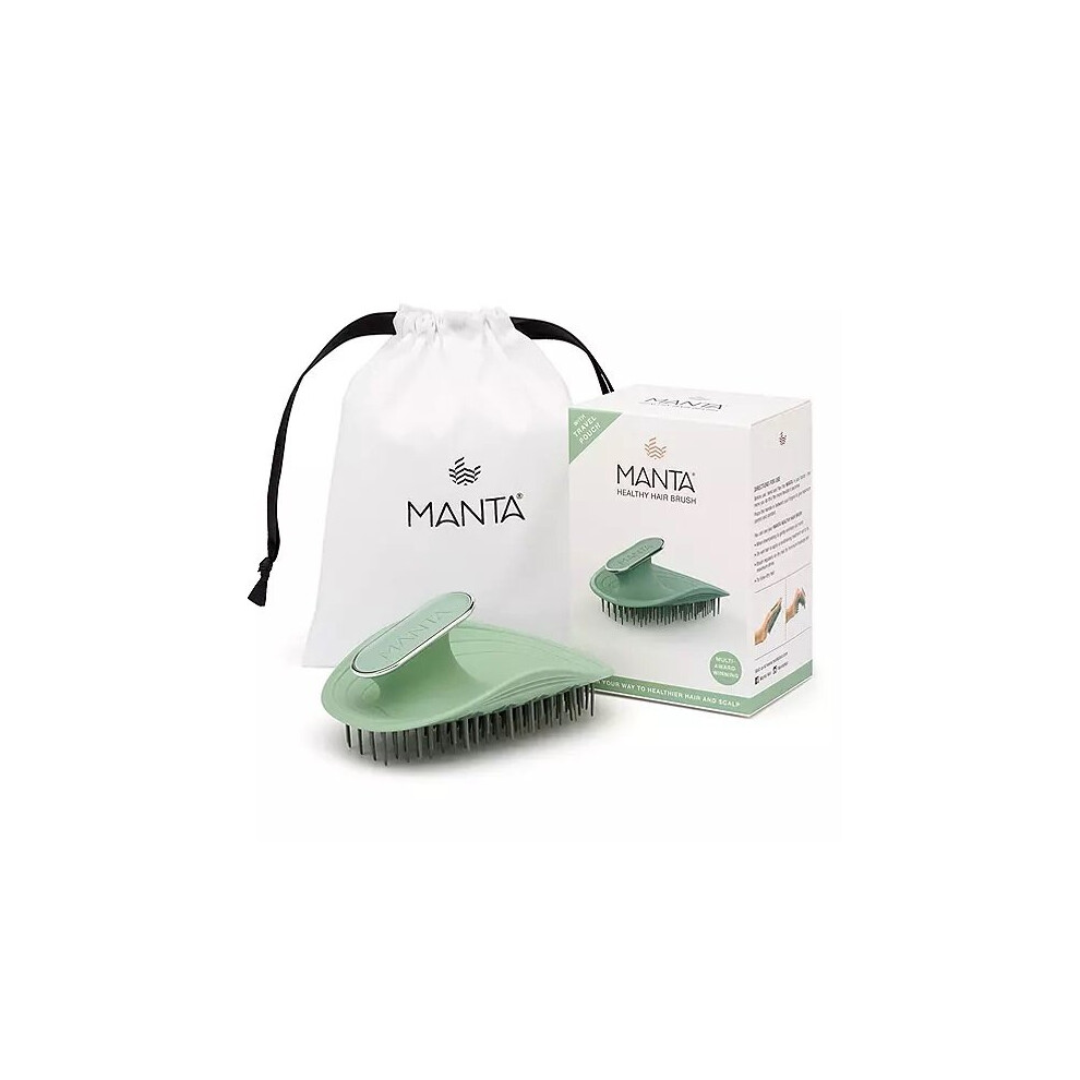 Manta Healthy De-tangling Hair Brush With Travel Pouch - GREEN