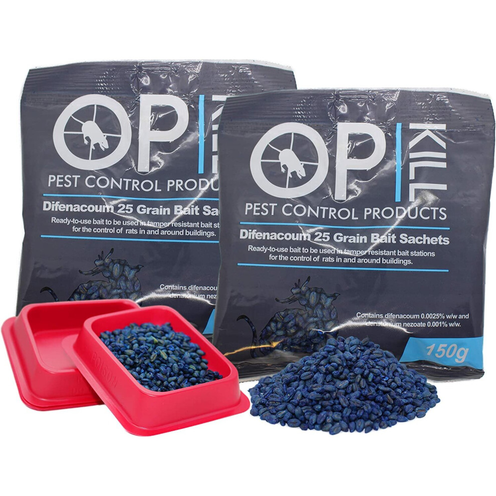 Opkill Professional Rat & Mouse Killer Poison Grain Twin Pack 300g Strongest Bait Available Fast acting Safe for Professional and Domestic use (2x