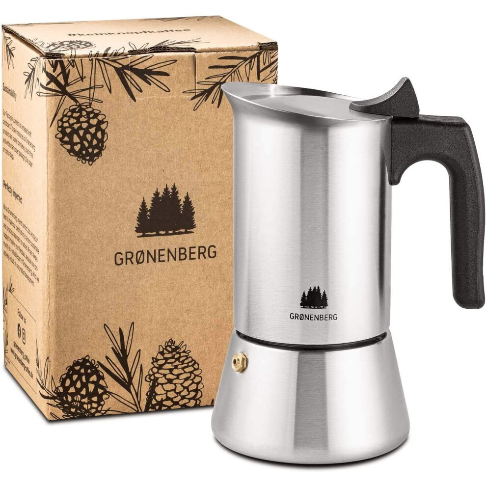 Groenenberg Espresso Maker | Moka Pot Induction | 4-6 Cup stovetop Coffee Maker (200-300 ml) | Stainless Steel Italian Coffee Maker incl. Extra