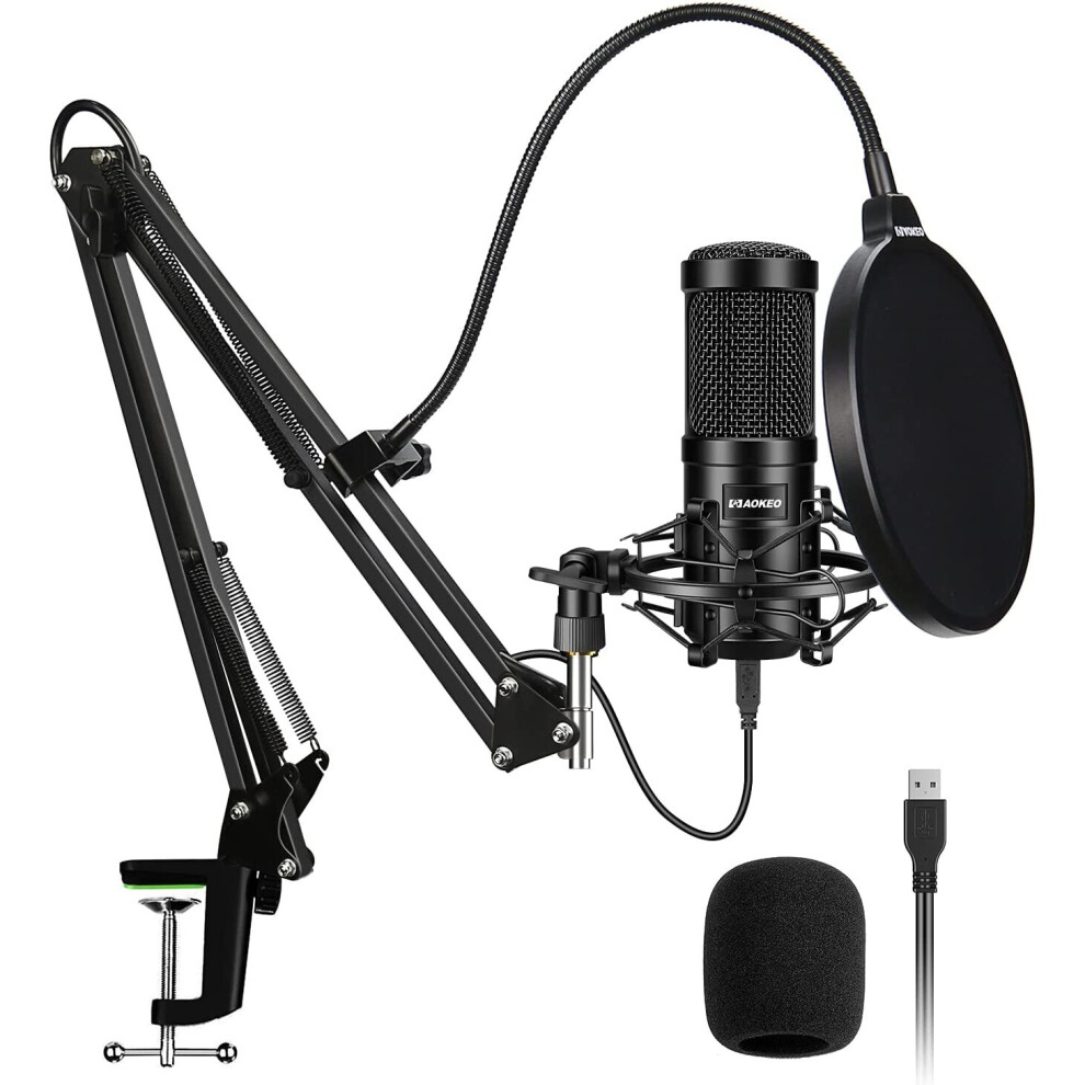 Aokeo AK-60 Professional USB Streaming Podcast PC Microphone with AK-35 Suspension Scissor Arm Stand, Shock Mount, Pop Filter, Foam Cover, for