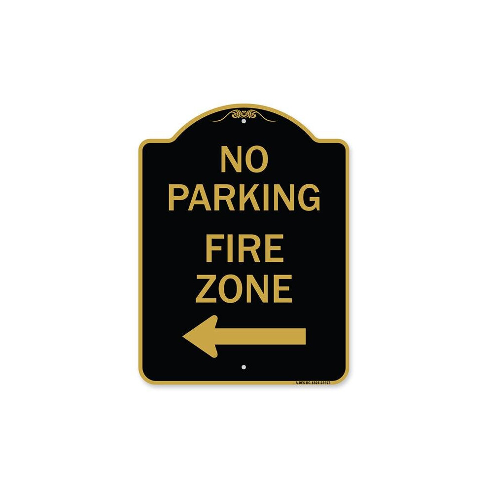 SignMission A-DES-BG-1824-23673 18 x 24 in. Designer Series Sign - No Parking Sign Fire Zone with Left Arrow, Black & Gold-image-OPC-PB2VVTY-NEW