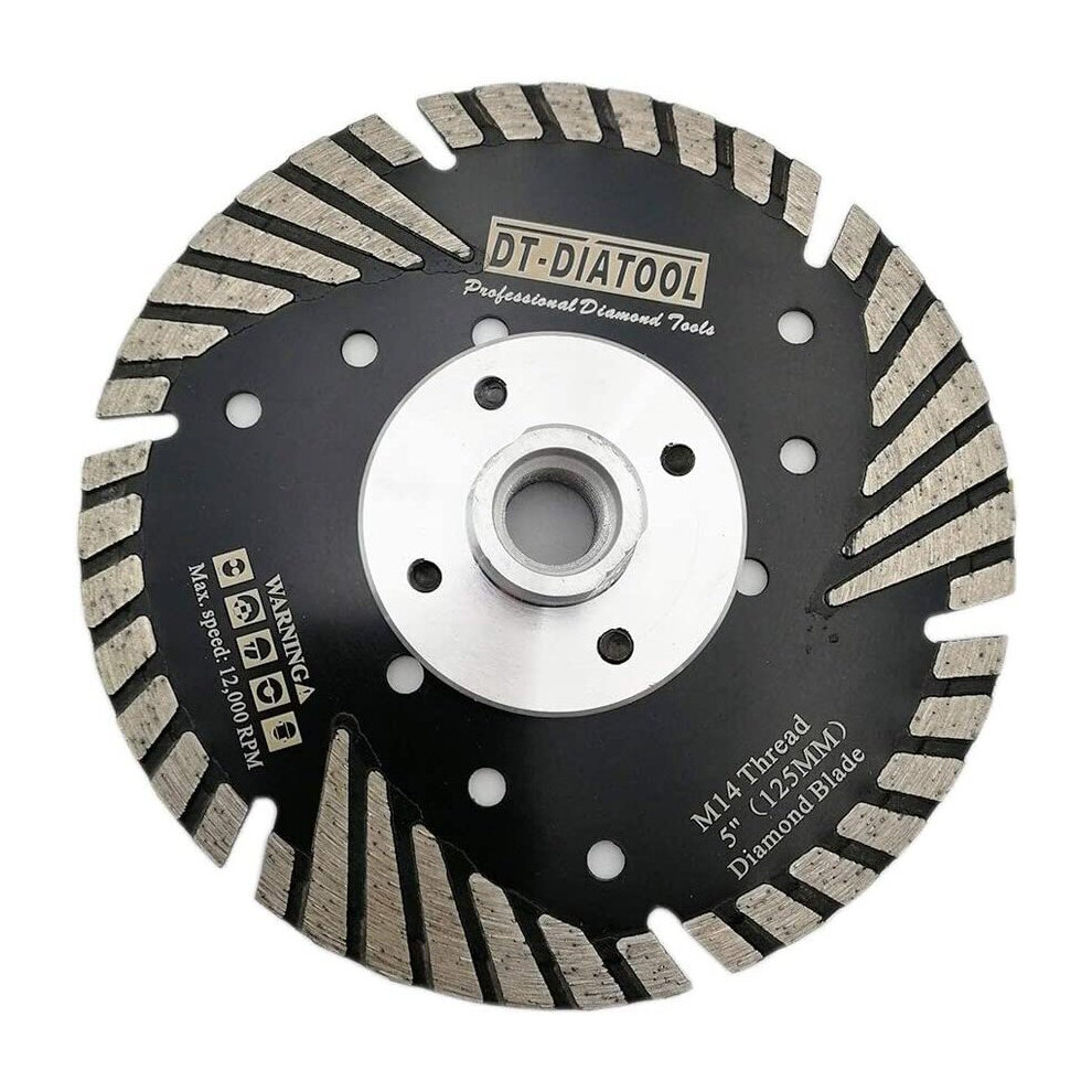 Dt-Diatool Diamond Turbo Saw Blade With Slant Protection Teeth 5 Inch / 125Mm Cutting Disc With M14 Thread For Concrete Tile Granite Marble Masonry 769891574426