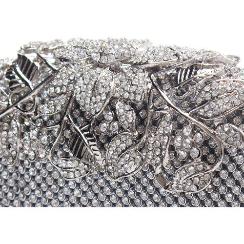 Unique Clasp Silver Diamante Crystal Diamond Evening bag Clutch Purse Party Bridal Prom 1