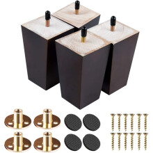 5 inch Solid Wood Furniture Legs, Btowin 4Pcs Mid-Century Modern Wooden Pyramid Replacement Feet with Threaded 5/16'' Hanger Bolts & Mounting Plate &
