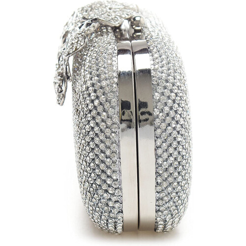 Unique Clasp Silver Diamante Crystal Diamond Evening bag Clutch Purse Party Bridal Prom 2