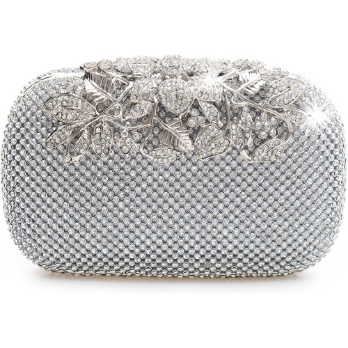 Unique Clasp Silver Diamante Crystal Diamond Evening bag Clutch Purse Party Bridal Prom
