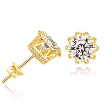 14k Yellow Gold Plated Crown CZ Solitaire Stud Earrings - 18x7mm, Unisex Small, Lead/Nickel Free | ced-39614077173862