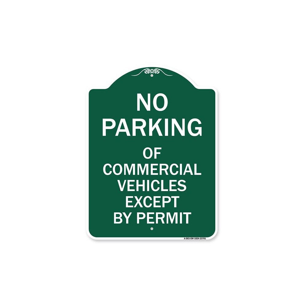 SignMission A-DES-GW-1824-23701 18 x 24 in. Designer Series Sign - No Parking of Commercial Vehicles Except by Permit, Green & White-image-OPC-PB2W72K-NEW