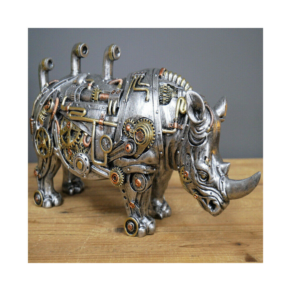 (Rhino) Steampunk Crafts | Silver | Resin Home Ornament