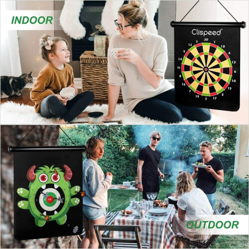 Magnetic Dart Board Game Set Reversible Rollup Dartboard with 6 Darts 2