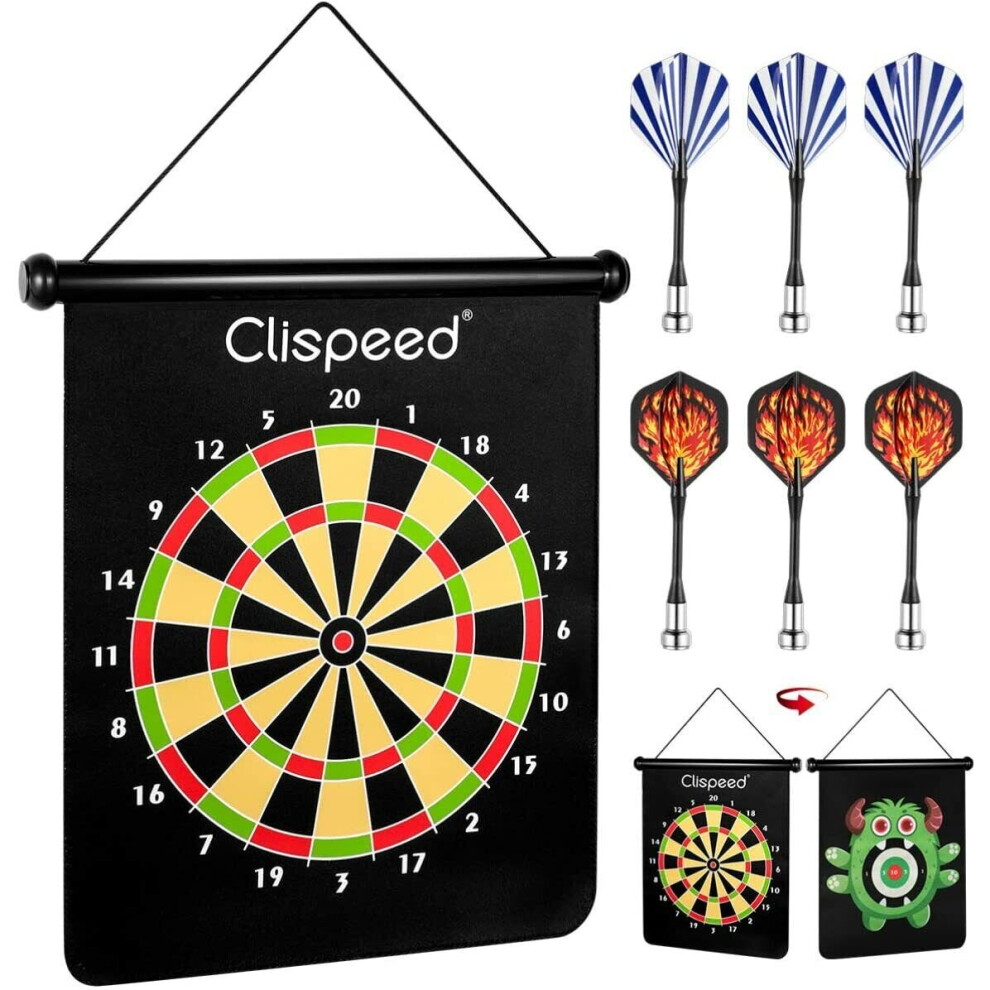 Magnetic Dart Board Game Set Reversible Rollup Dartboard with 6 Darts