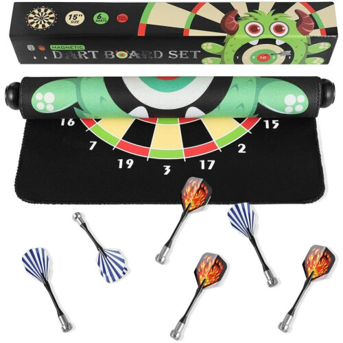 Magnetic Dart Board Game Set Reversible Rollup Dartboard with 6 Darts 1