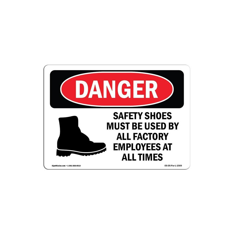 SignMission OS-DS-A-1014-L-1569 10 x 14 in. OSHA Danger Sign - Safety Shoes Must Be Used by All Employees-image-OPC-PB2WD5P-NEW