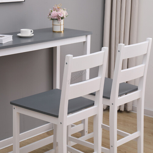 (White and Grey) WestWood Breakfast Bar Table 2 X Stools Set Kitchen Dining Chair on OnBuy