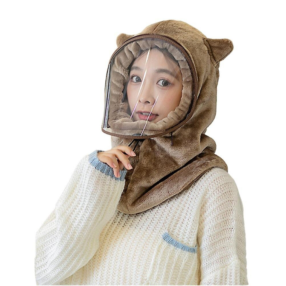(Coffee) Thicken Hood Hat Windproof Warm Riding Hat With Detachable Face Shield Brown,Not,Specified 768679808401