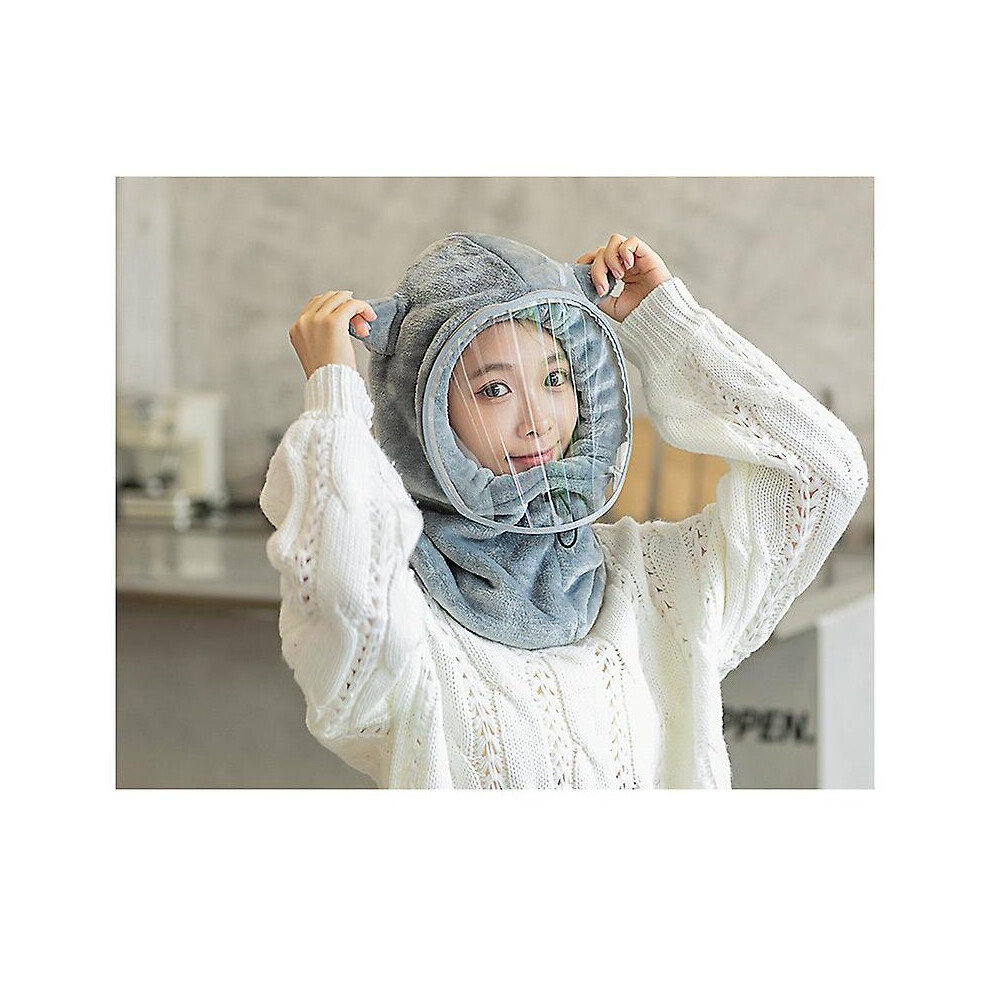 (Gray) Thicken Hood Hat Windproof Warm Riding Hat With Detachable Face Shield Grey 768679808463