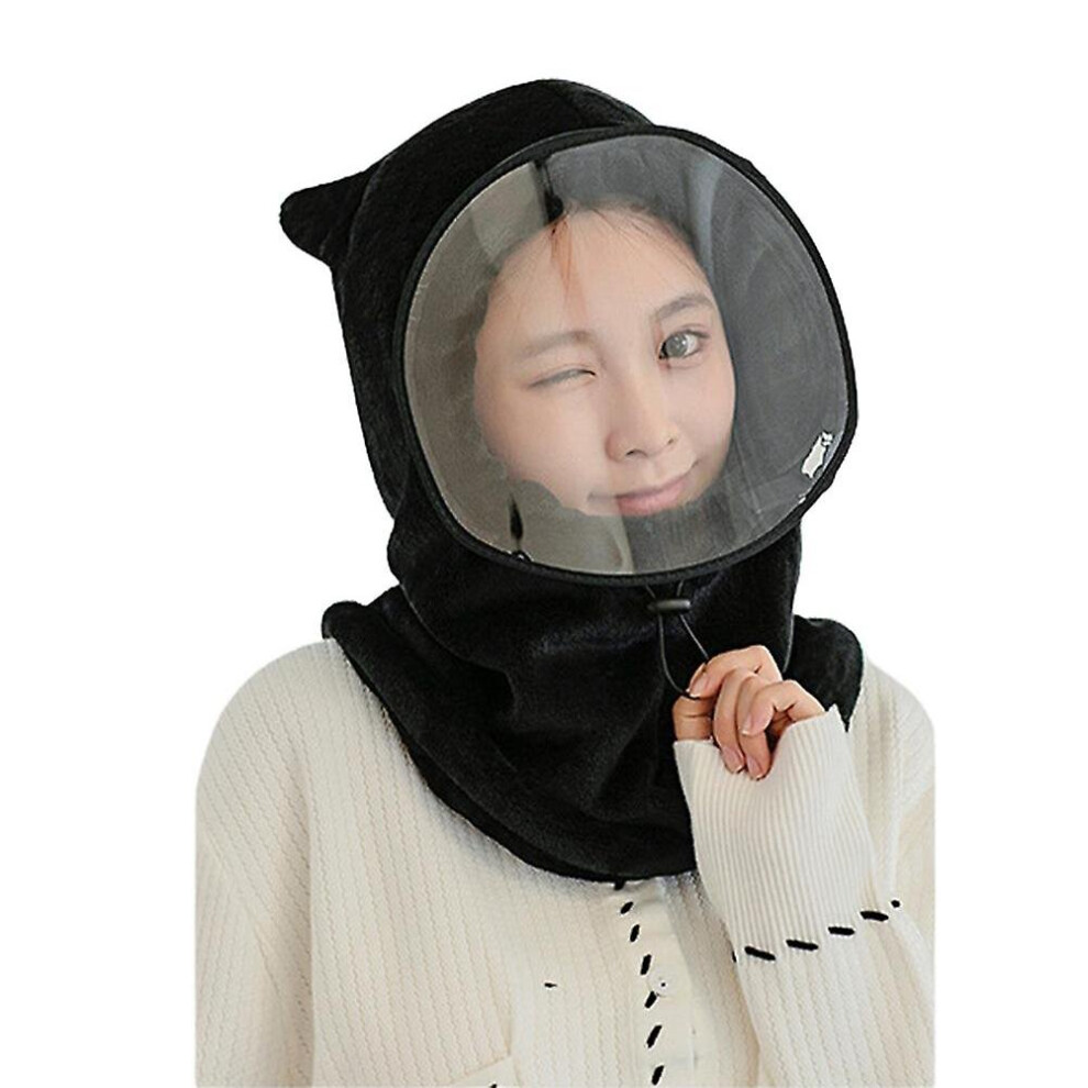 (Black) Thicken Hood Hat Windproof Warm Riding Hat With Detachable Face Shield Black 768679808432