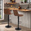 Kitchen Bar Stool Chair Set: 2 Leather Brown Bars Stools 3
