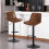 Kitchen Bar Stool Chair Set: 2 Leather Brown Bars Stools 2