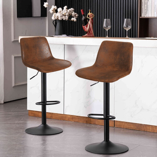 Kitchen Bar Stool Chair Set: 2 Leather Brown Bars Stools 1