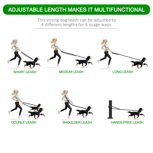 Bingopaw Dog Training Double Ended Leads : 2m Hands Free Adjustable Pet leash 1