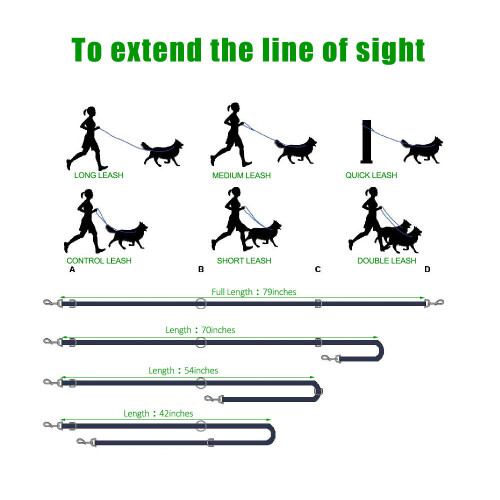 Bingopaw Dog Training Double Ended Leads : 2m Hands Free Adjustable Pet leash 2