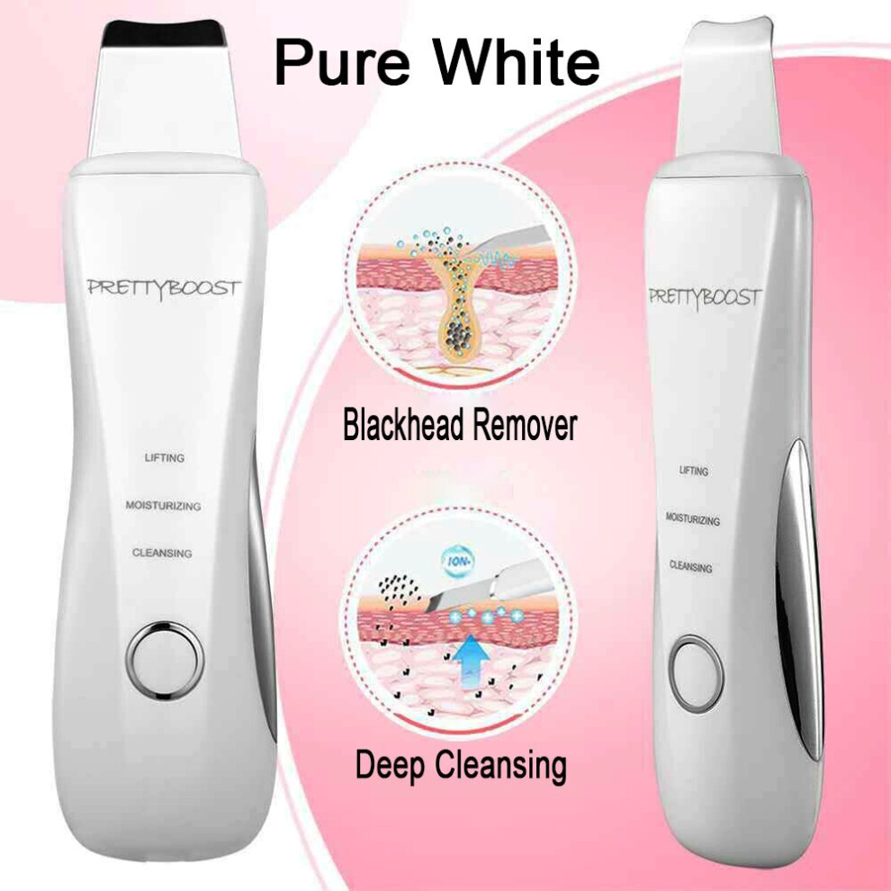(Pure White) Shoveling machine Facial Skin Cleanser Deep Face Cleaning Ultrasonic Exfoliating Remove dead skin Blackhead Peeling tool USB
