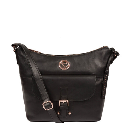 'Monamy' Black Leather Shoulder Bag