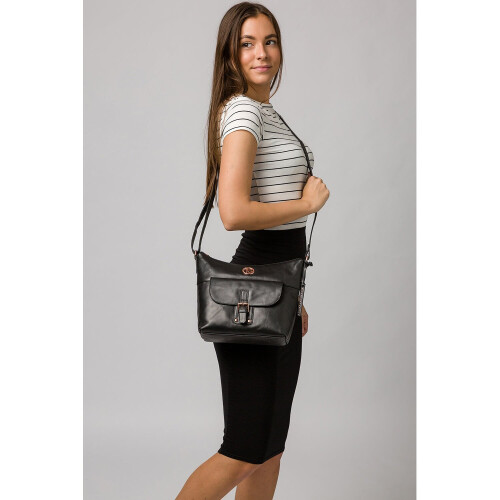 'Monamy' Black Leather Shoulder Bag 2