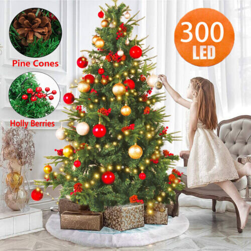 6FT Artificial Christmas Tree with Red Fruit Metal Stand 300 Lights