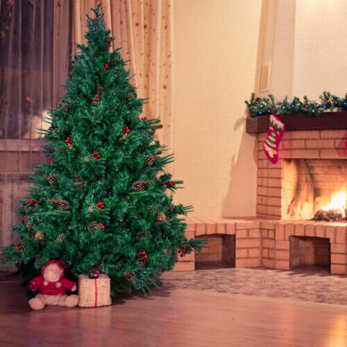 6FT Artificial Christmas Tree with Red Fruit Metal Stand 300 Lights 1