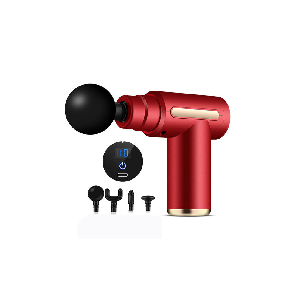 Hcsc (Red) Electric Mini Massage Gun Infrared Fascial Gun Back Neck Massager Vibrator Muscle Massage Stimulator Body Exercise Relax Fitness
