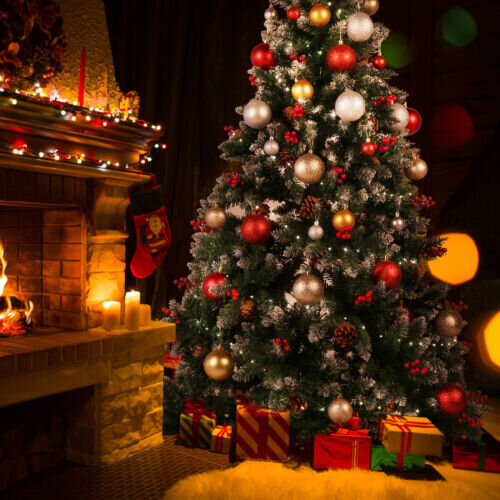 5FT Artificial Christmas Tree with Red Fruit Metal Stand 250 Lights 1