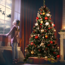 5FT Artificial Christmas Tree with Red Fruit Metal Stand 250 Lights