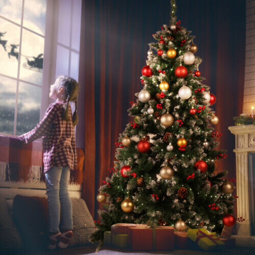 5FT Artificial Christmas Tree with Red Fruit Metal Stand 250 Lights