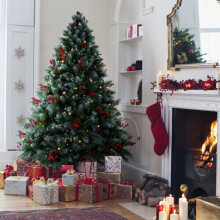6FT Artificial Christmas Tree with Red Fruit Metal Stand 300 Lights