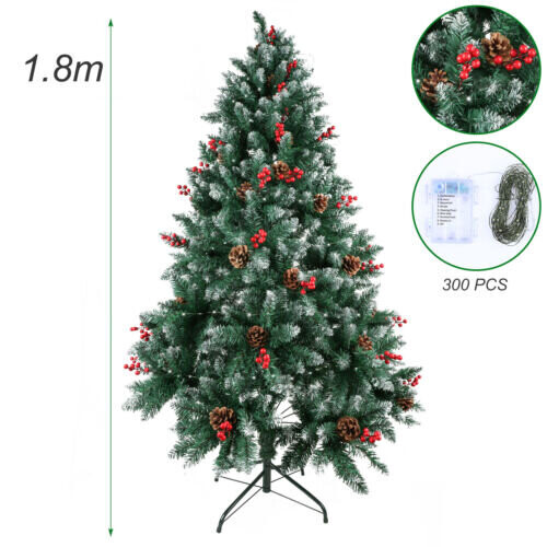 6FT Artificial Christmas Tree with Red Fruit Metal Stand 300 Lights 1