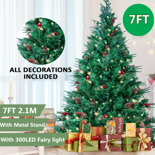 7FT Artificial Christmas Tree with Red Fruit Metal Stand 500 Lights