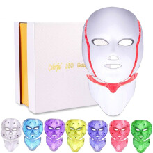 (UK) 7 Color Light LED Facial Mask Treatment Anti Aging Spot Removal Wrinkles Whitening Photon Skin Rejuvenation Face With Neck Mask
