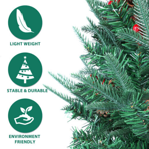 7FT Artificial Noel Christmas Tree with Red Fruit Metal Stand Xmas 1