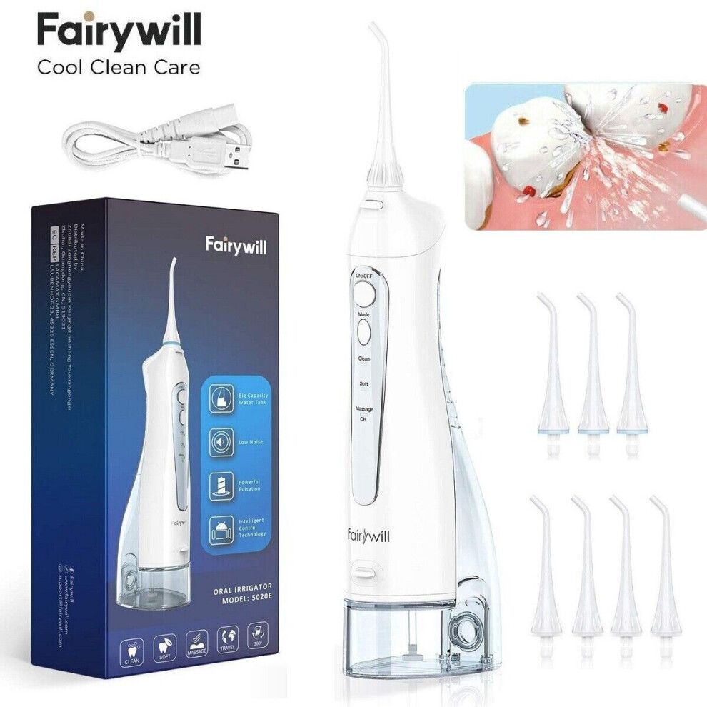 Fairywill 300Ml Electric Flossers Oral Irrigator Usb Recharge 8 Jet Tip Cordless