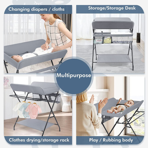 Folding Infant Changing Station Baby Nursery Table with Unit Storage Bags 2