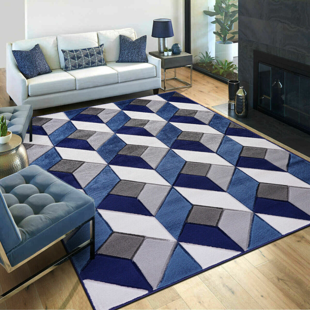 (Blue (Diamond), 200 x 290 cm) Extra Large Geometric Area Rug Modern Carpet Living Room Bedroom Mat