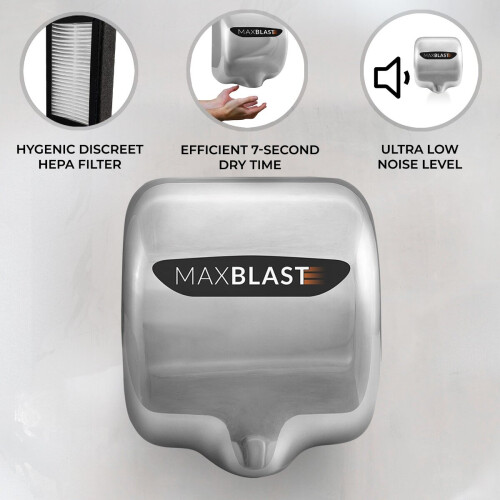 MAXBLAST Automatic Hand Dryer High Speed Commercial Electric 7 Second Dry HEPA Filter 1