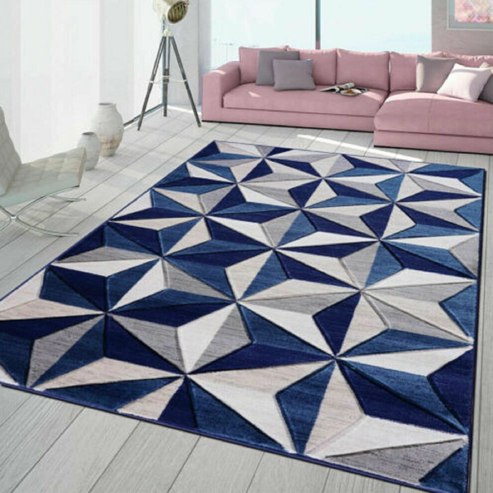 (Blue (Vasto), 60 x 110 cm) Extra Large Geometric Area Rug Modern Carpet Living Room Bedroom Mat
