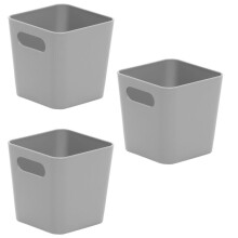 3 x Grey Wham Plastic Square Storage Basket Tumbler 10cm 720ml