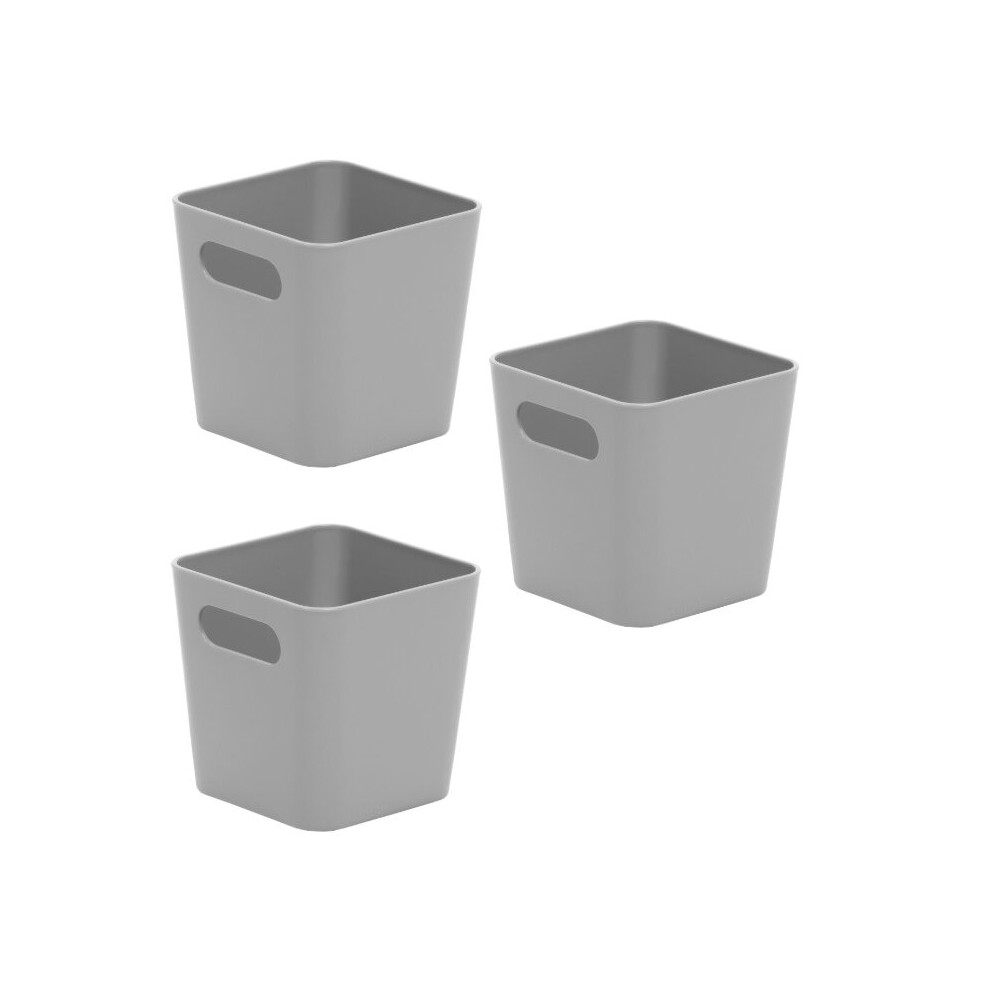 3 x Grey Wham Plastic Square Storage Basket Tumbler 10cm 720ml