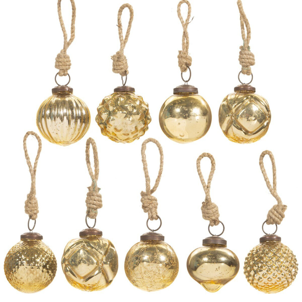 Gold Christmas Tree Mini Baubles Glass Gold Crackle Decoration Set of 9