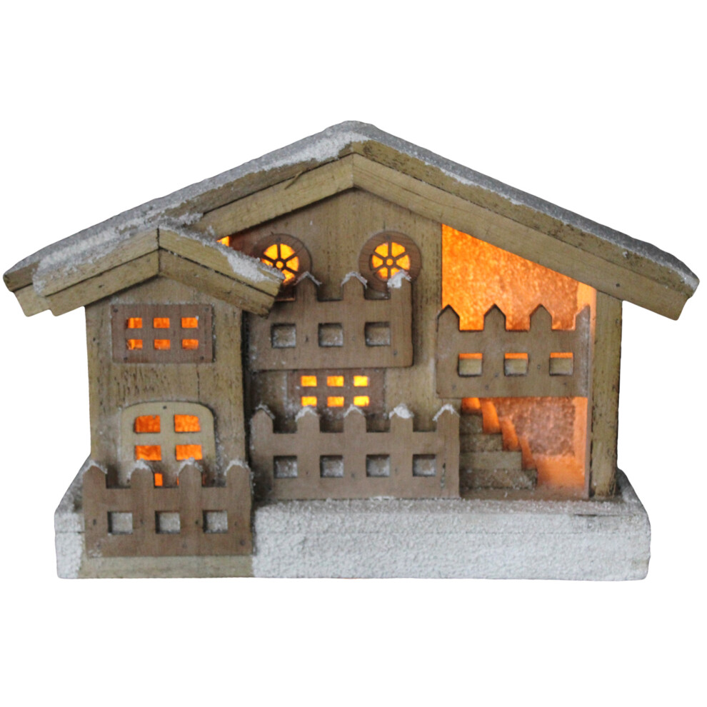 Rammento Wooden LED Christmas Village House, 35x22x11cm White Light-Up Ornament