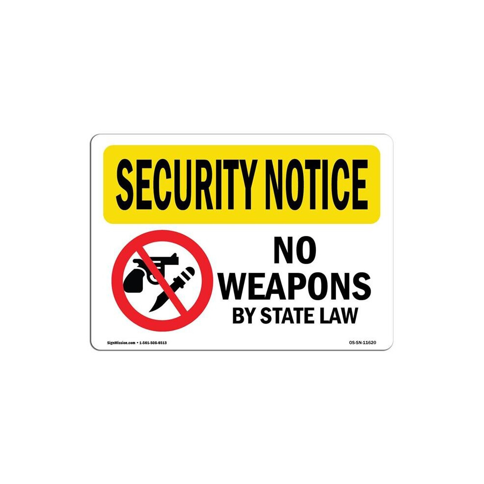 SignMission OS-SN-A-1014-L-11620 10 x 14 in. OSHA Security Notice Sign - No Weapons by State Law-image-OPC-PB2X5HD-NEW